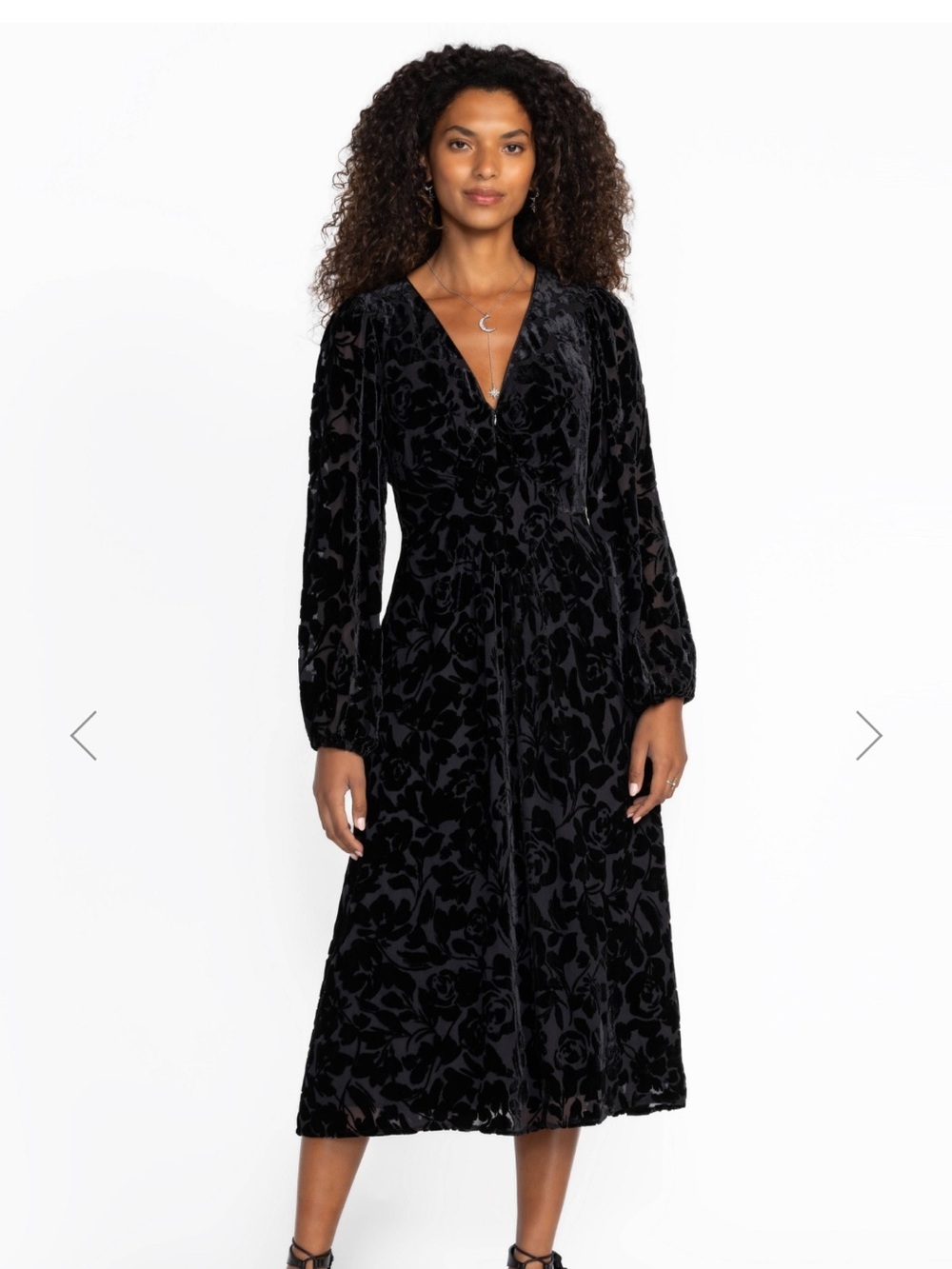 Johnny Was Jade Black Wynnter Floral Velvet Midi Dress | 4